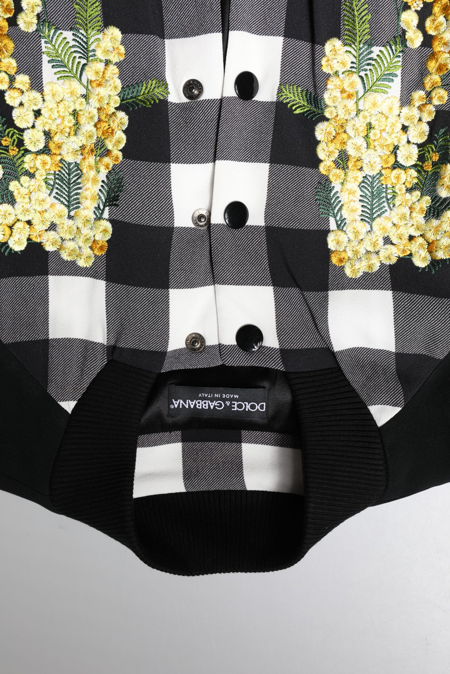 Dolce & Gabbana Schwarz Weiß Karo Floral Button Down Jacke