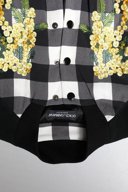 Dolce & Gabbana Schwarz Weiß Karo Floral Button Down Jacke