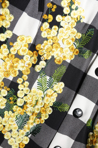 Dolce & Gabbana Schwarz Weiß Karo Floral Button Down Jacke