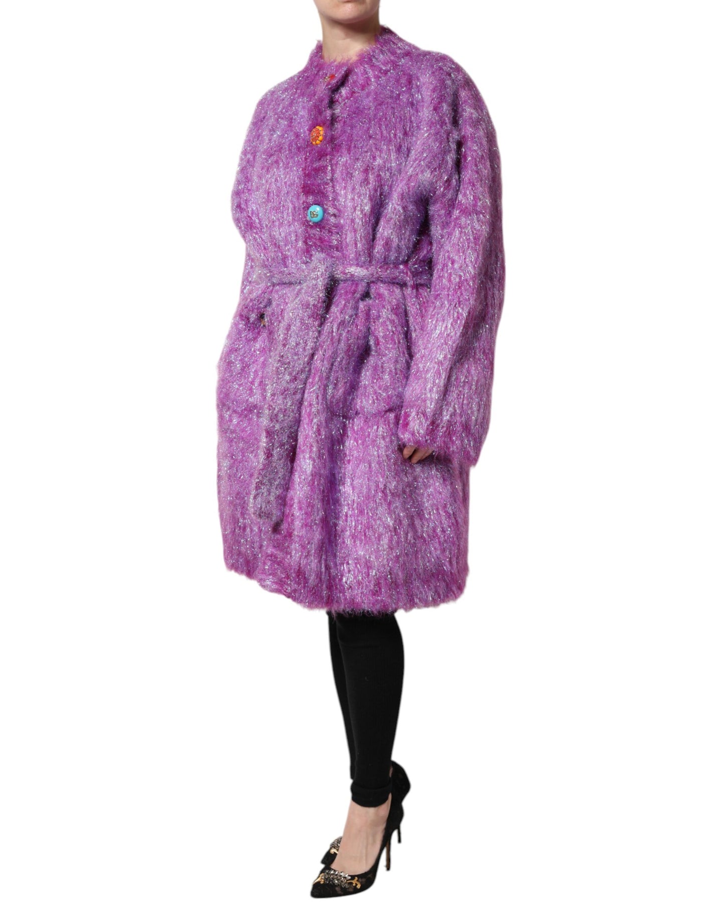 Dolce & Gabbana Lila Trenchcoat-Jacke mit Knopfverzierung