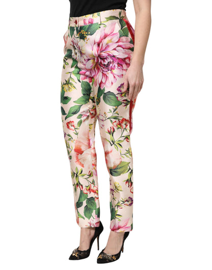 Dolce & Gabbana Mehrfarbige High-Waist Seidenhose mit Blumenprint