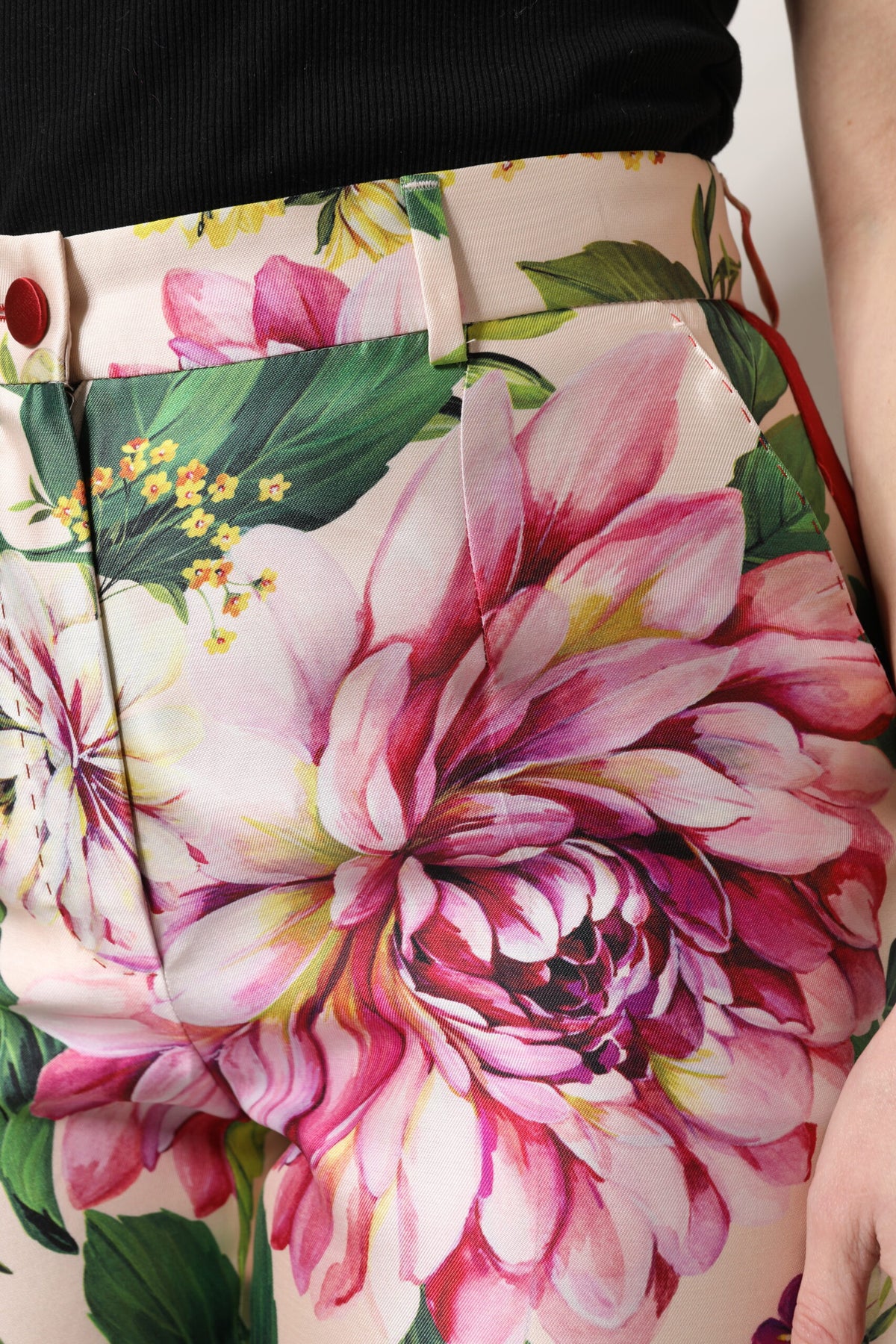 Dolce & Gabbana Mehrfarbige High-Waist Seidenhose mit Blumenprint