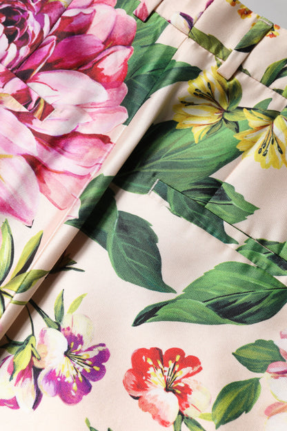 Dolce & Gabbana Mehrfarbige High-Waist Seidenhose mit Blumenprint