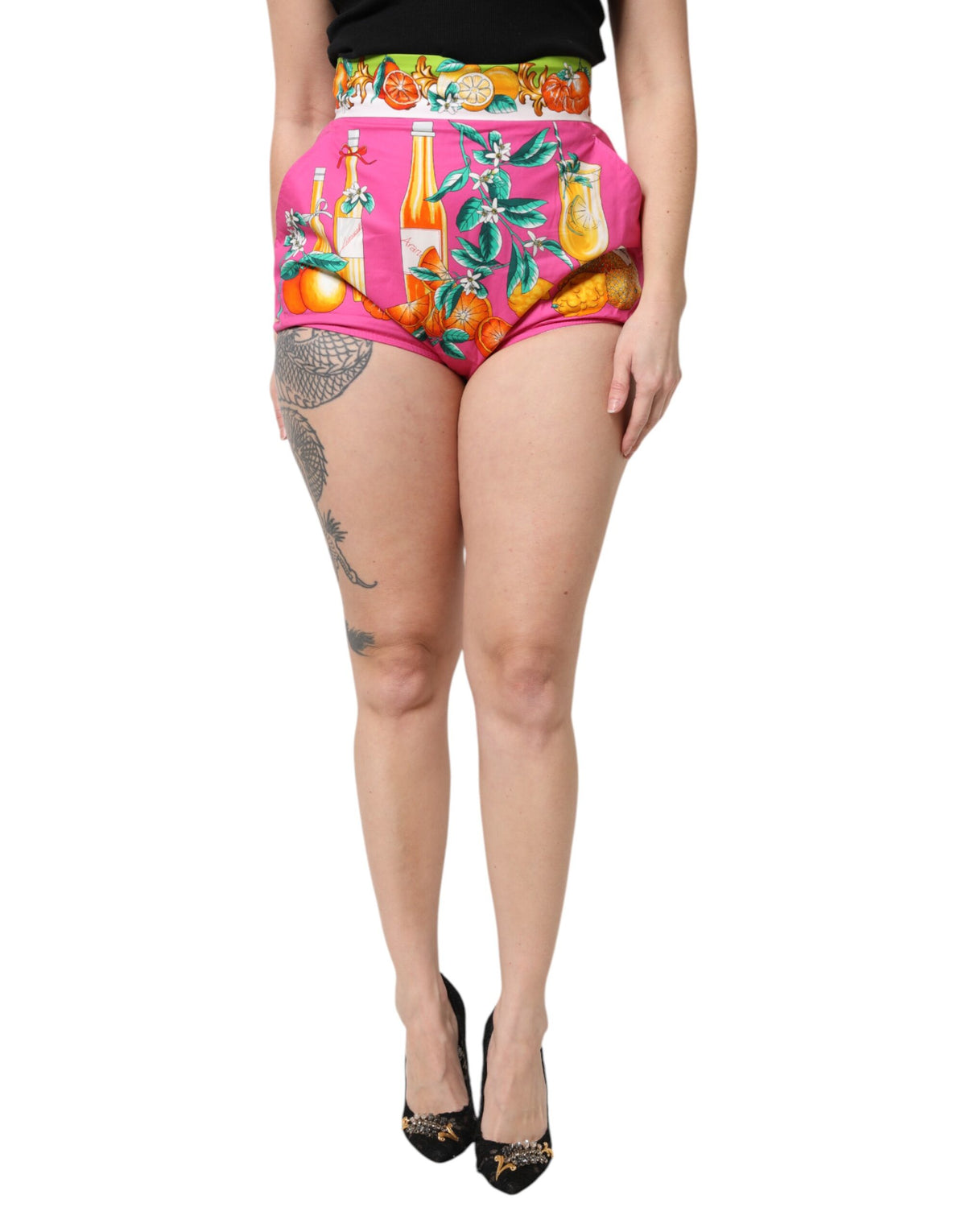 Dolce & Gabbana Rosa High-Waist Hotpants mit Früchteprint