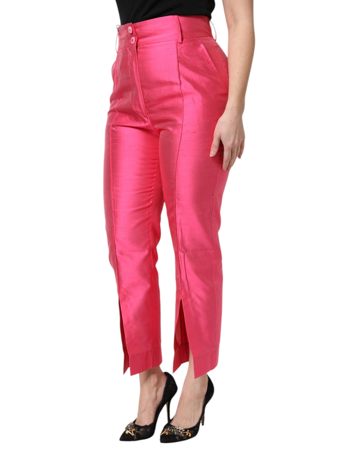 Dolce & Gabbana Rosa High-Waist Hose aus Seide