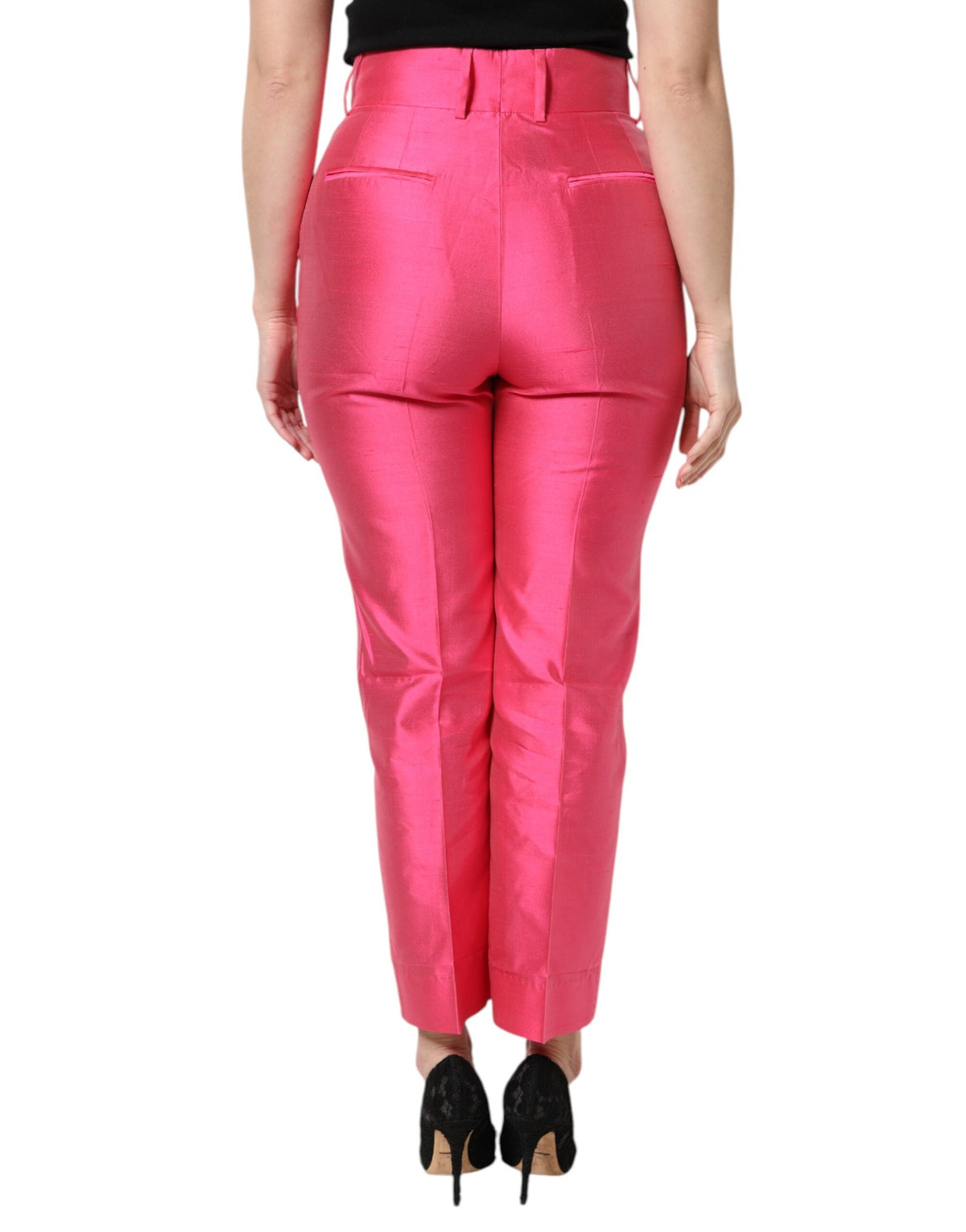 Dolce & Gabbana Rosa High-Waist Hose aus Seide