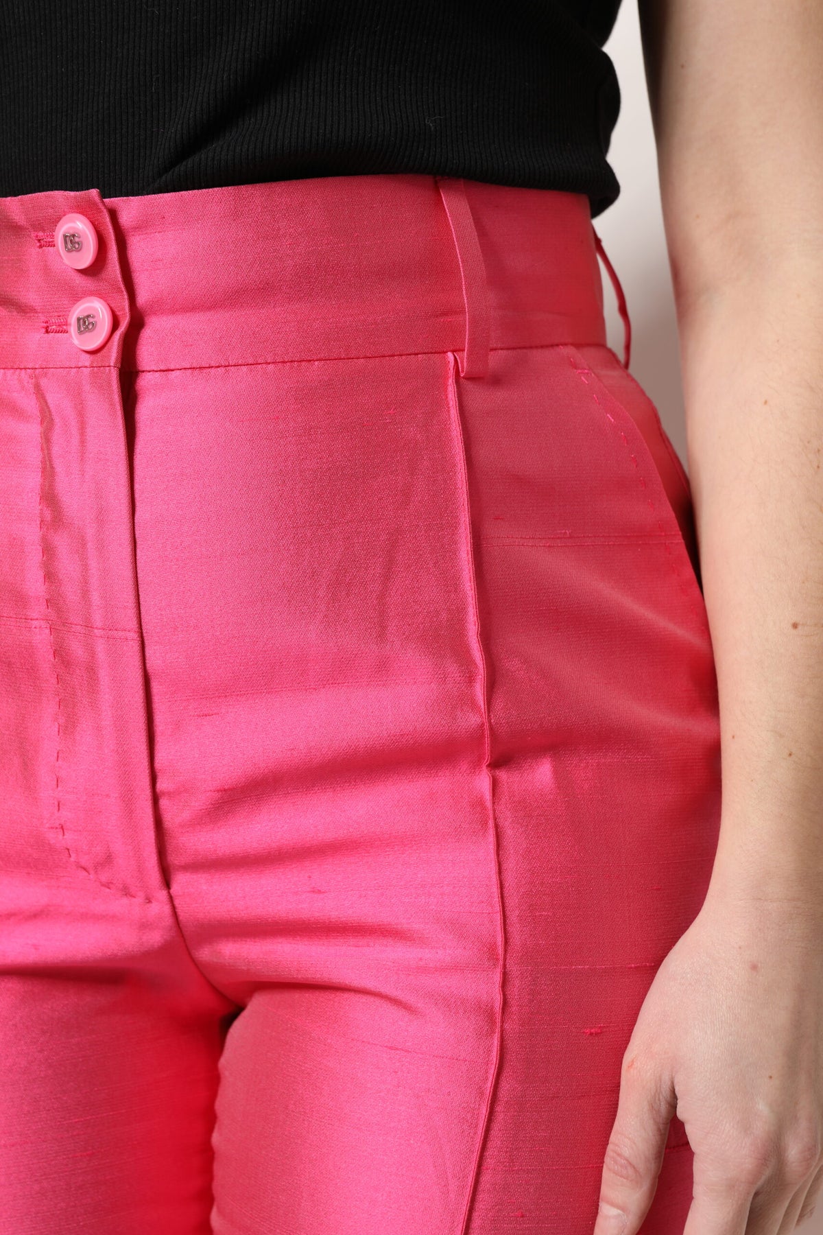 Dolce & Gabbana Rosa High-Waist Hose aus Seide