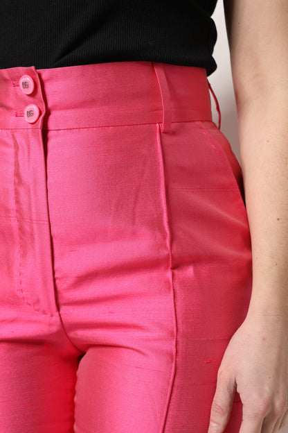 Dolce & Gabbana Rosa High-Waist Hose aus Seide