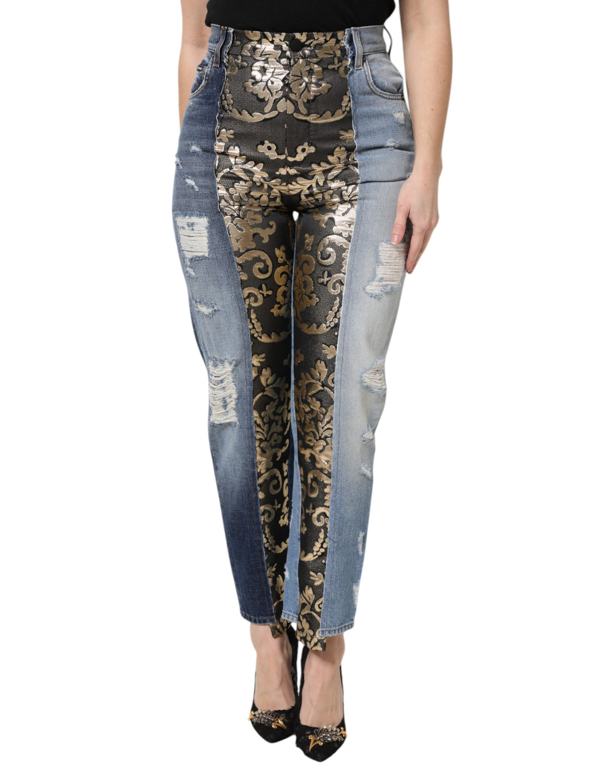 Dolce & Gabbana Mehrfarbige High-Waist Patchwork Jeans