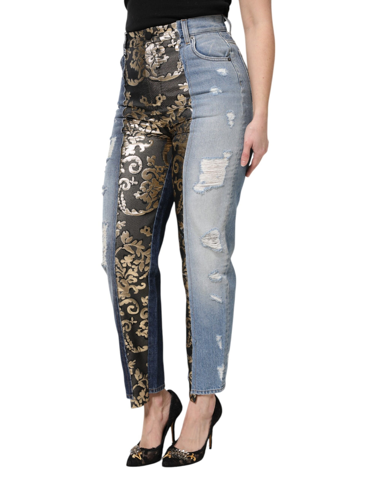 Dolce & Gabbana Mehrfarbige High-Waist Patchwork Jeans