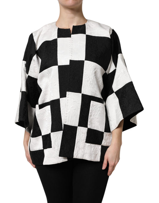 Dolce & Gabbana White and Black Patchwork Jacquard Blazer