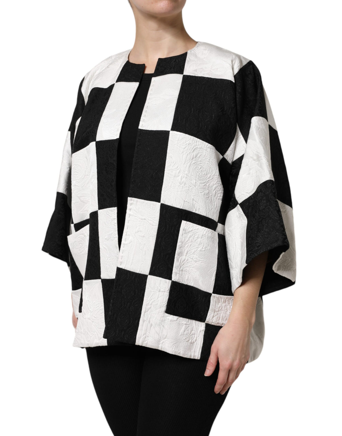 Dolce & Gabbana White and Black Patchwork Jacquard Blazer