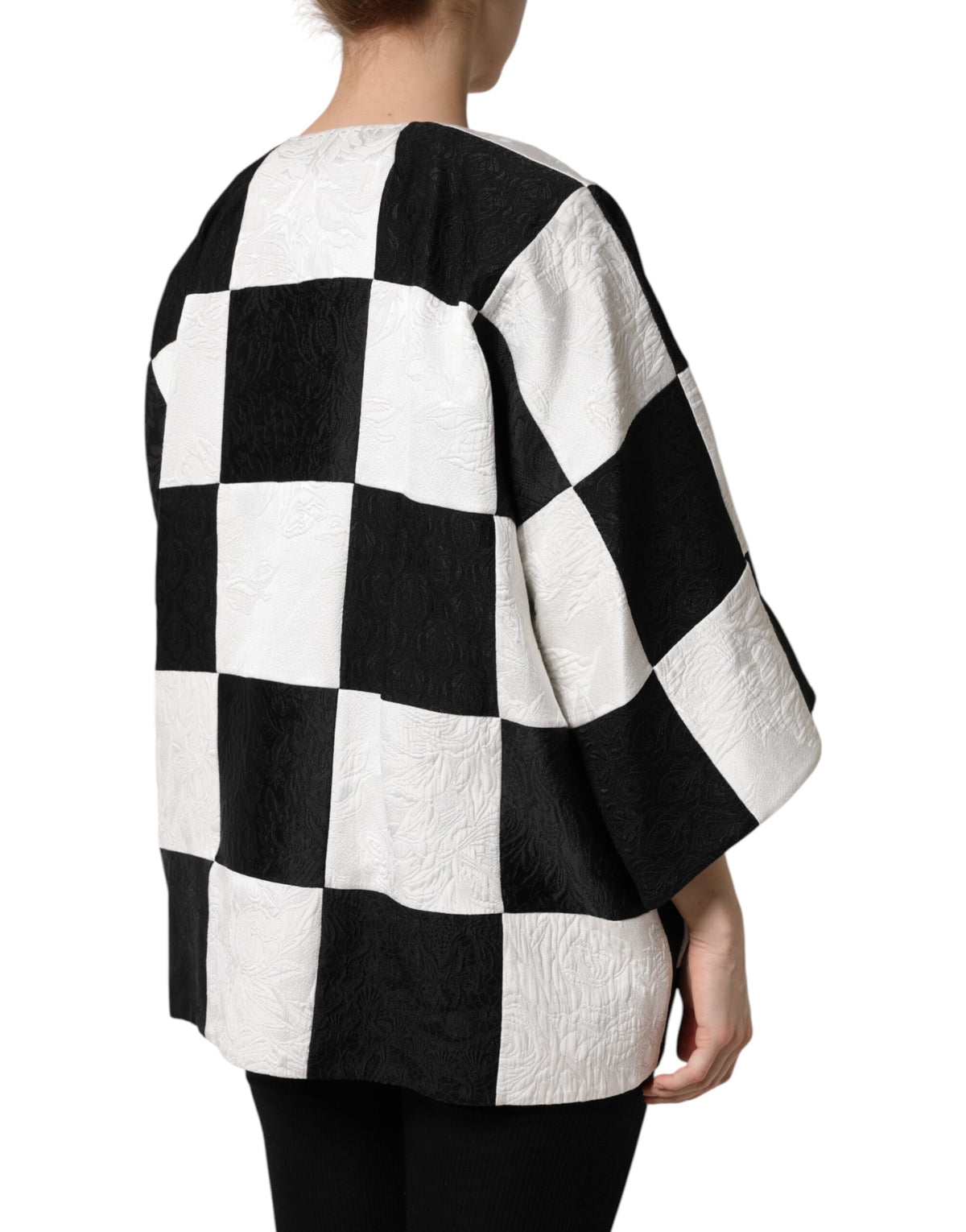 Dolce & Gabbana White and Black Patchwork Jacquard Blazer