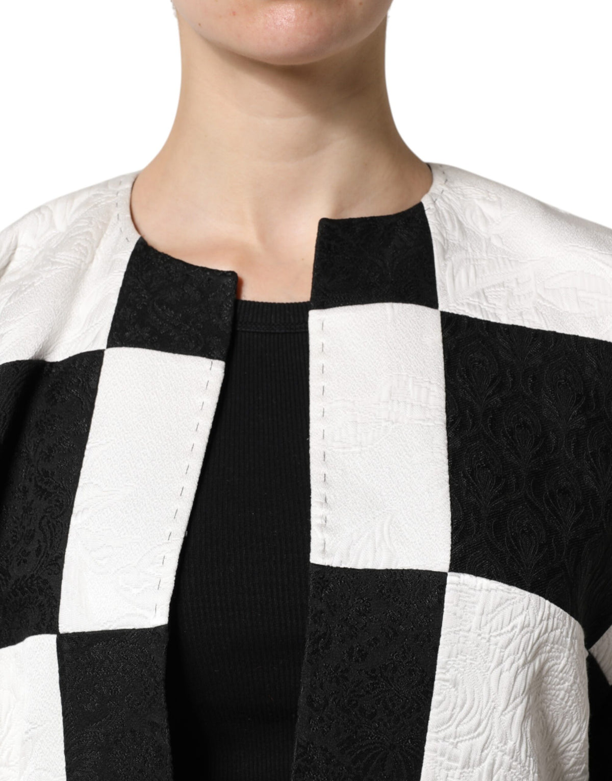 Dolce & Gabbana White and Black Patchwork Jacquard Blazer