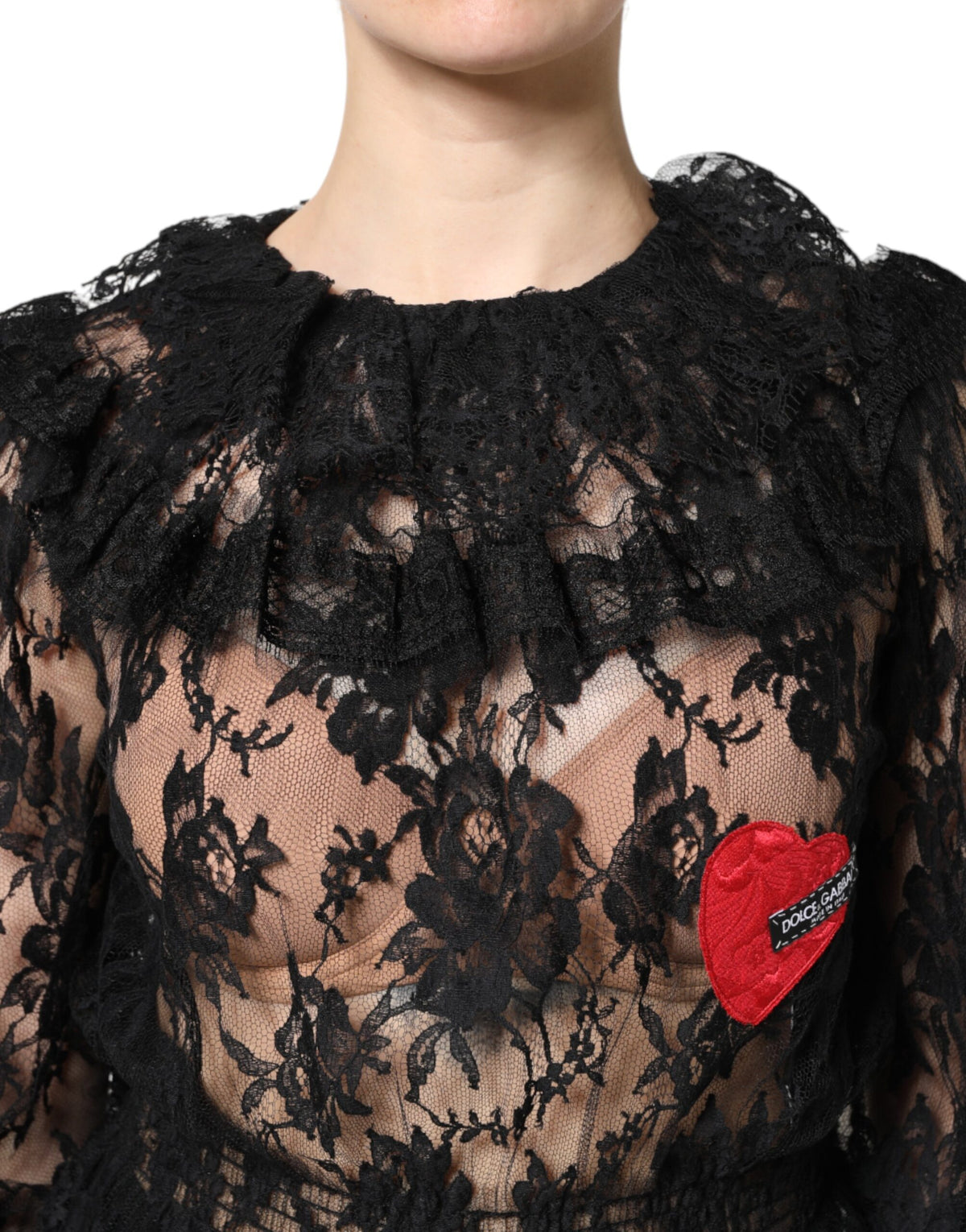 Dolce & Gabbana Schwarze Langarmbluse aus floraler Spitze