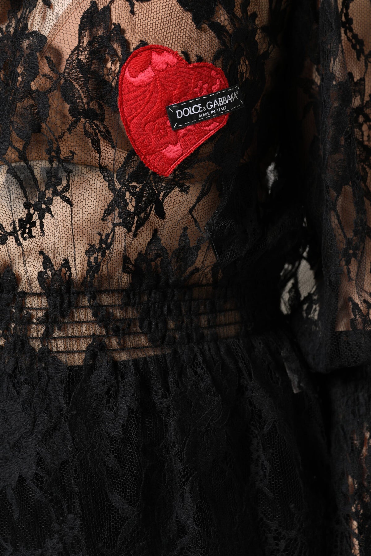 Dolce & Gabbana Schwarze Langarmbluse aus floraler Spitze