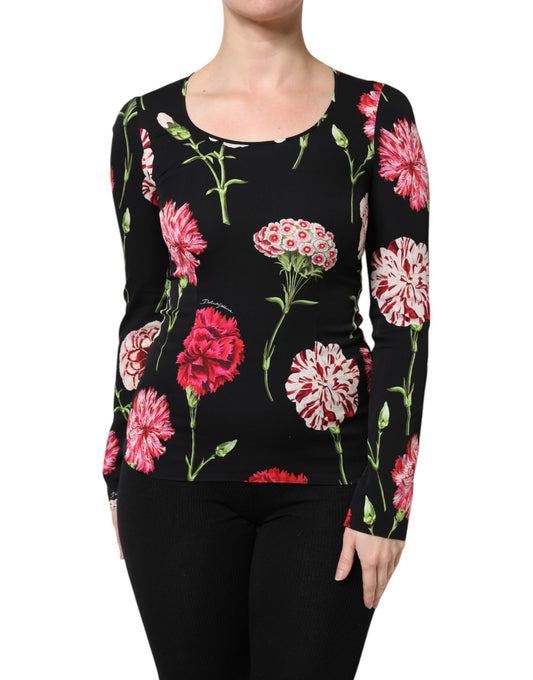 Dolce & Gabbana Schwarze Seidenbluse mit Blumenmuster