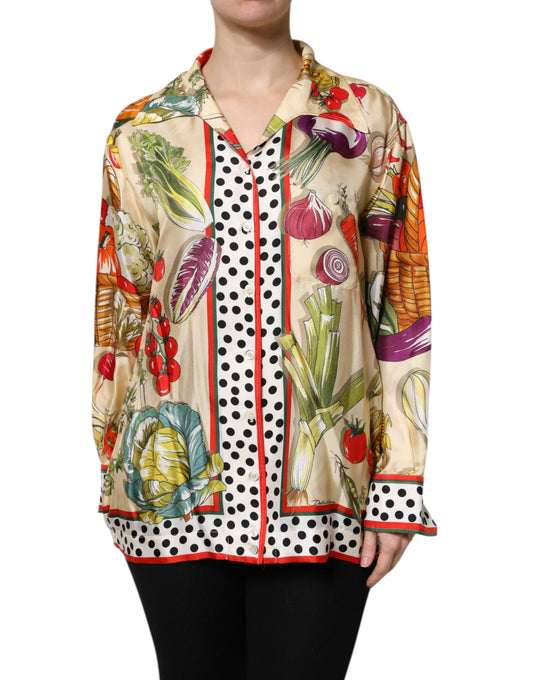 Dolce & Gabbana Multicolor Gemüse Seide Lange Ärmel Top