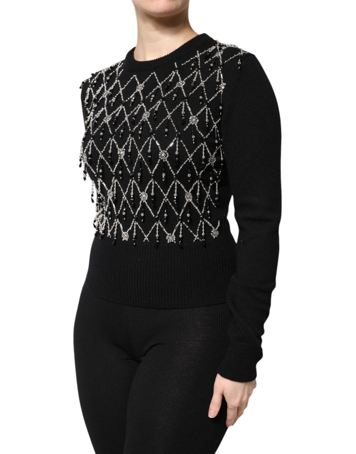 Dolce & Gabbana Schwarzes Kaschmirtop mit Kristallen