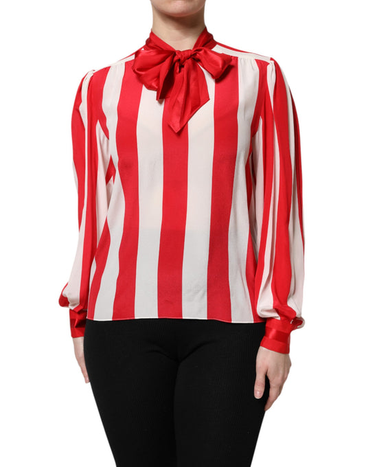 Dolce & Gabbana Rot Weiß Streifen Ascot Kragen Bluse Top