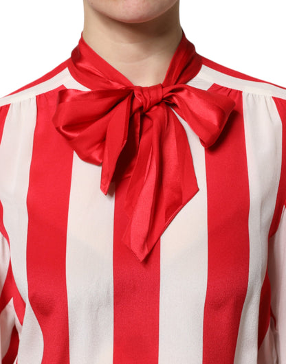 Dolce & Gabbana Rot-weiß gestreifte Seidenbluse mit Ascot-Kragen