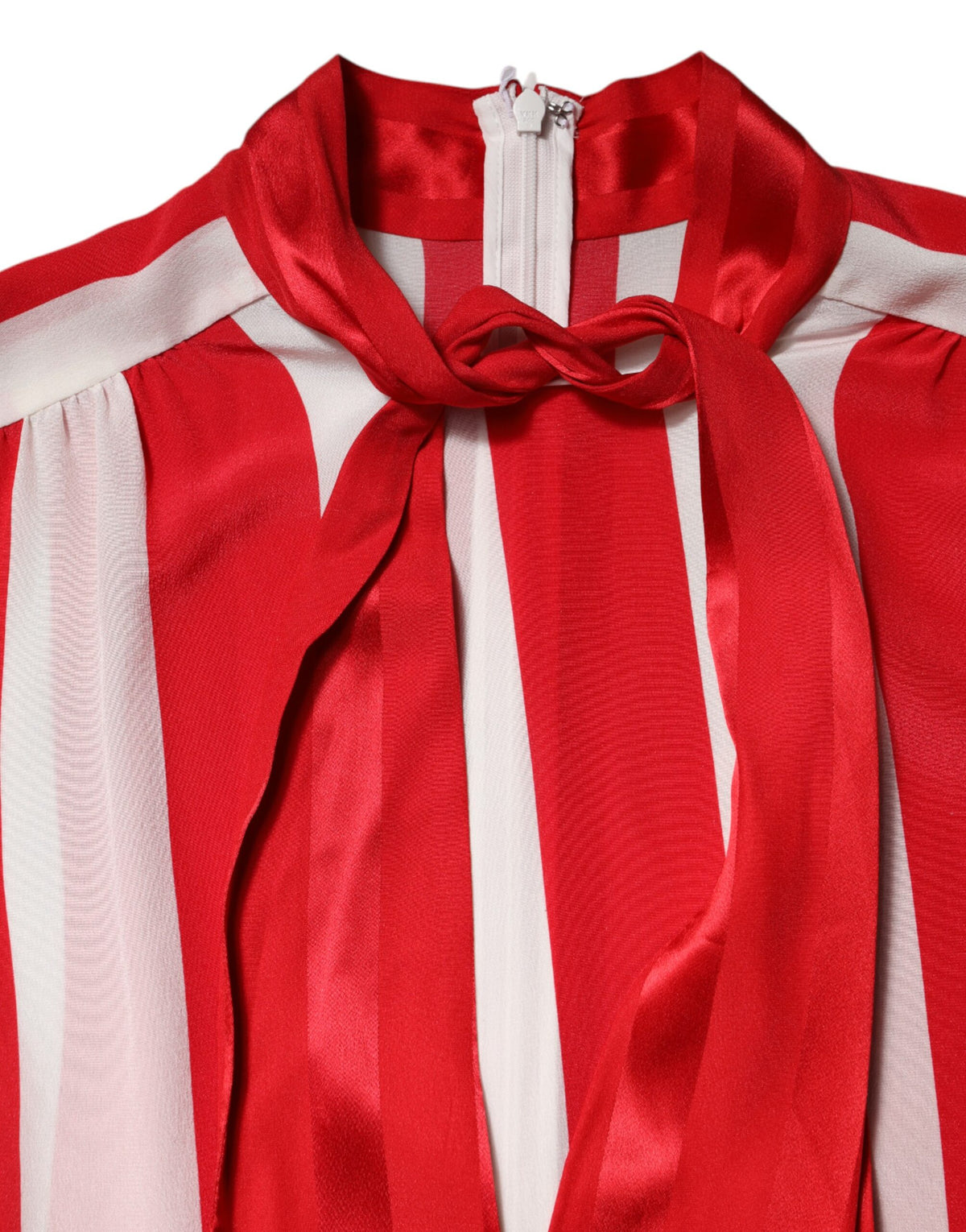 Dolce & Gabbana Rot-weiß gestreifte Seidenbluse mit Ascot-Kragen
