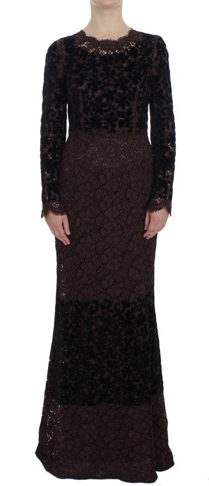 Dolce & Gabbana Lila Florales Ricamo Maxikleid aus Spitze