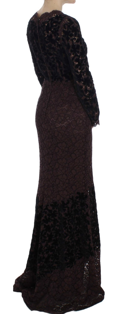 Dolce & Gabbana Lila Florales Ricamo Maxikleid aus Spitze
