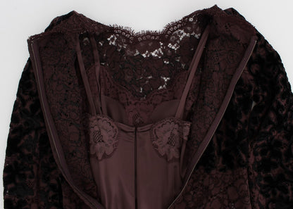 Dolce & Gabbana Lila Florales Ricamo Maxikleid aus Spitze
