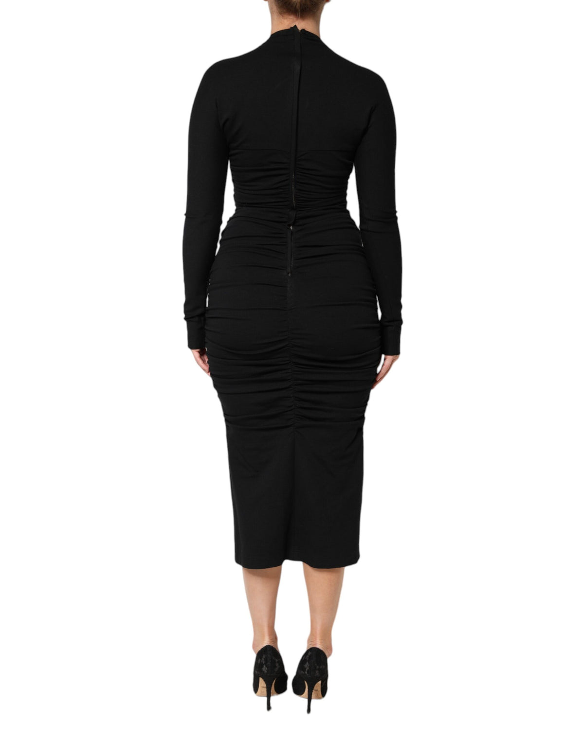 Dolce & Gabbana Schwarzes langärmeliges Midi-Etuikleid