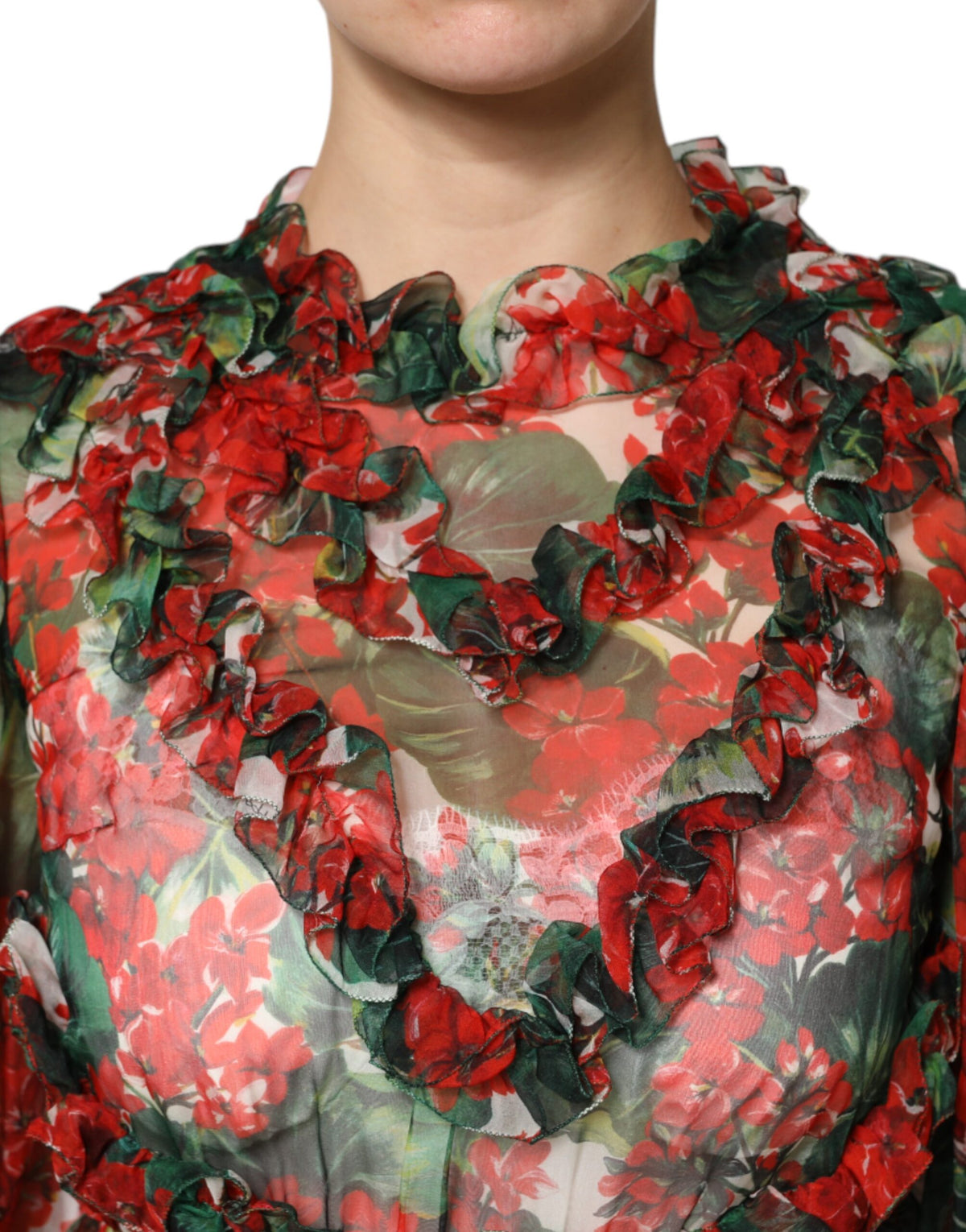 Dolce & Gabbana Mehrfarbiges Seidenkleid mit Blumenprint und Rüschen