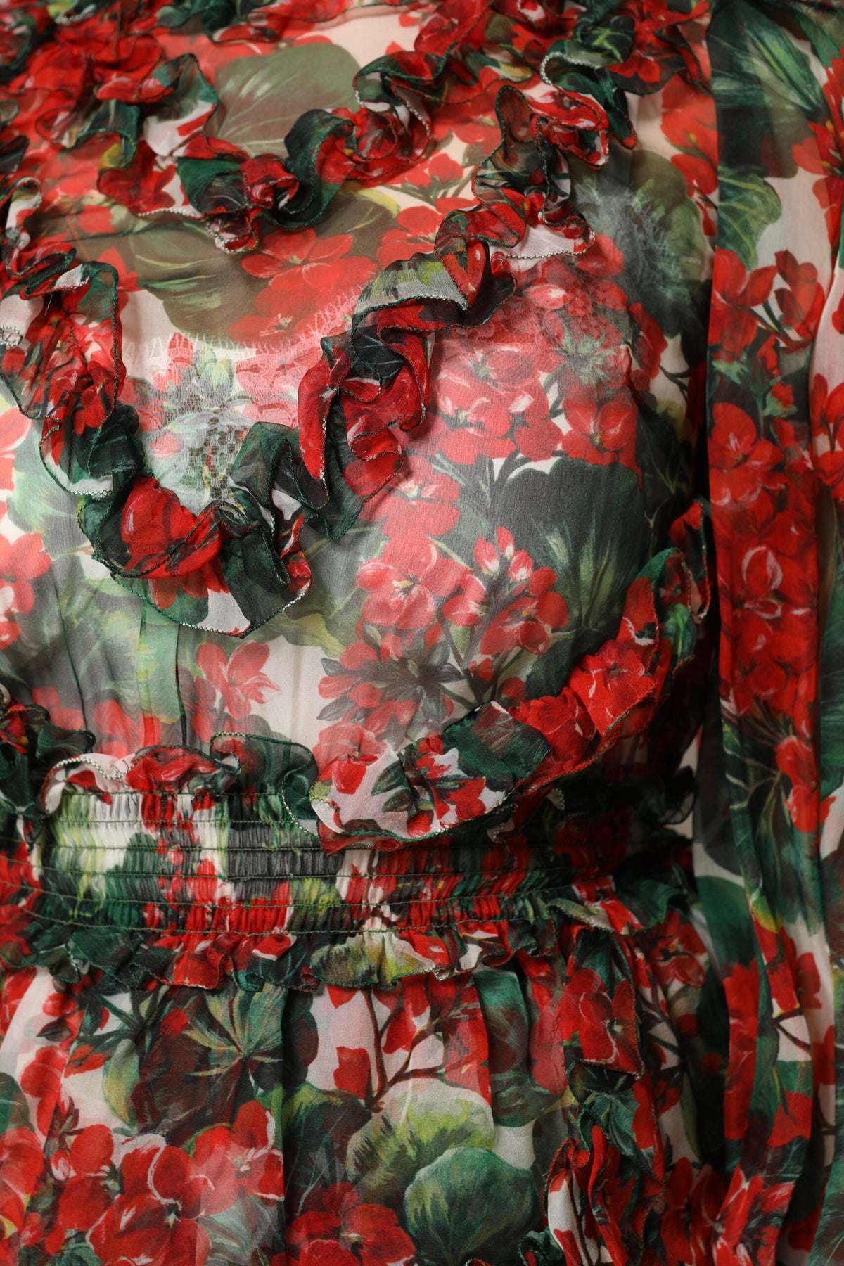 Dolce & Gabbana Mehrfarbiges Seidenkleid mit Blumenprint und Rüschen