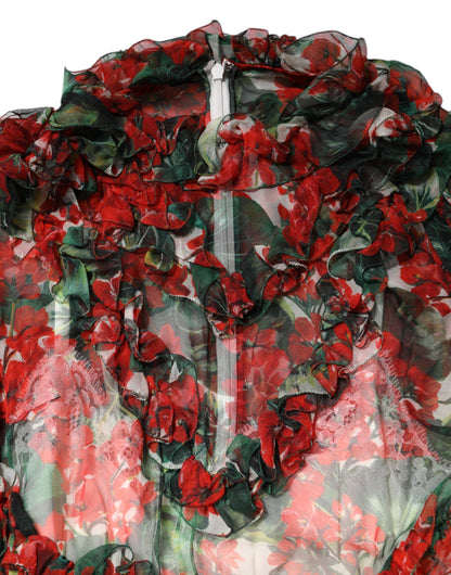 Dolce & Gabbana Mehrfarbiges Seidenkleid mit Blumenprint und Rüschen