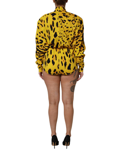 Dolce & Gabbana Gelber Seiden-Jumpsuit mit Leopardenprint