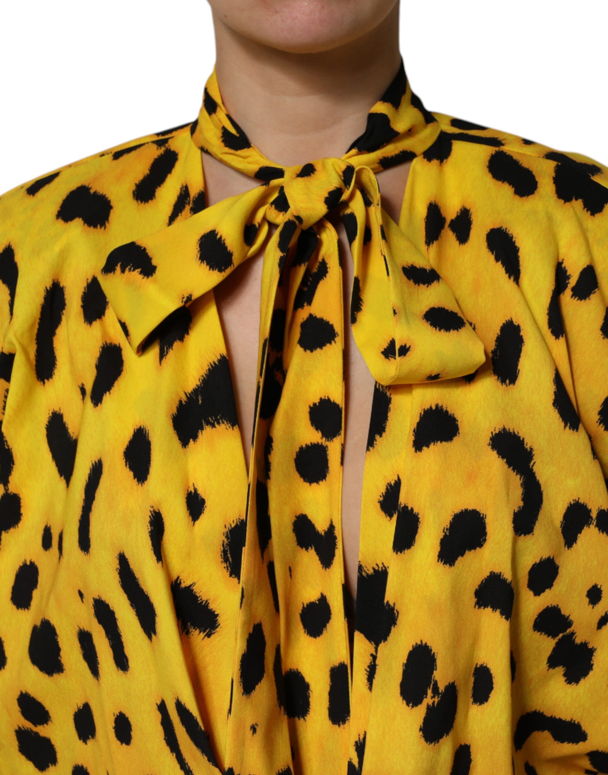 Dolce & Gabbana Gelber Seiden-Jumpsuit mit Leopardenprint