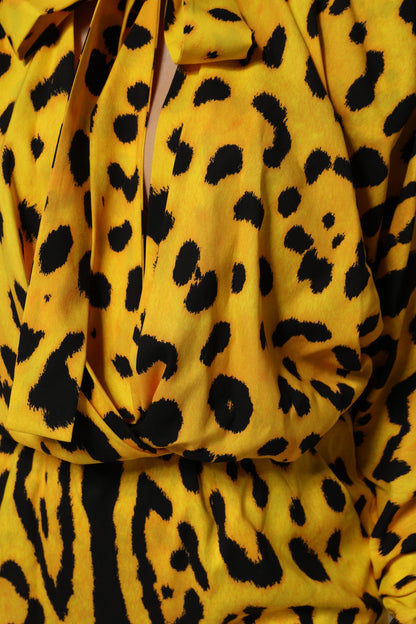 Dolce & Gabbana Gelber Seiden-Jumpsuit mit Leopardenprint