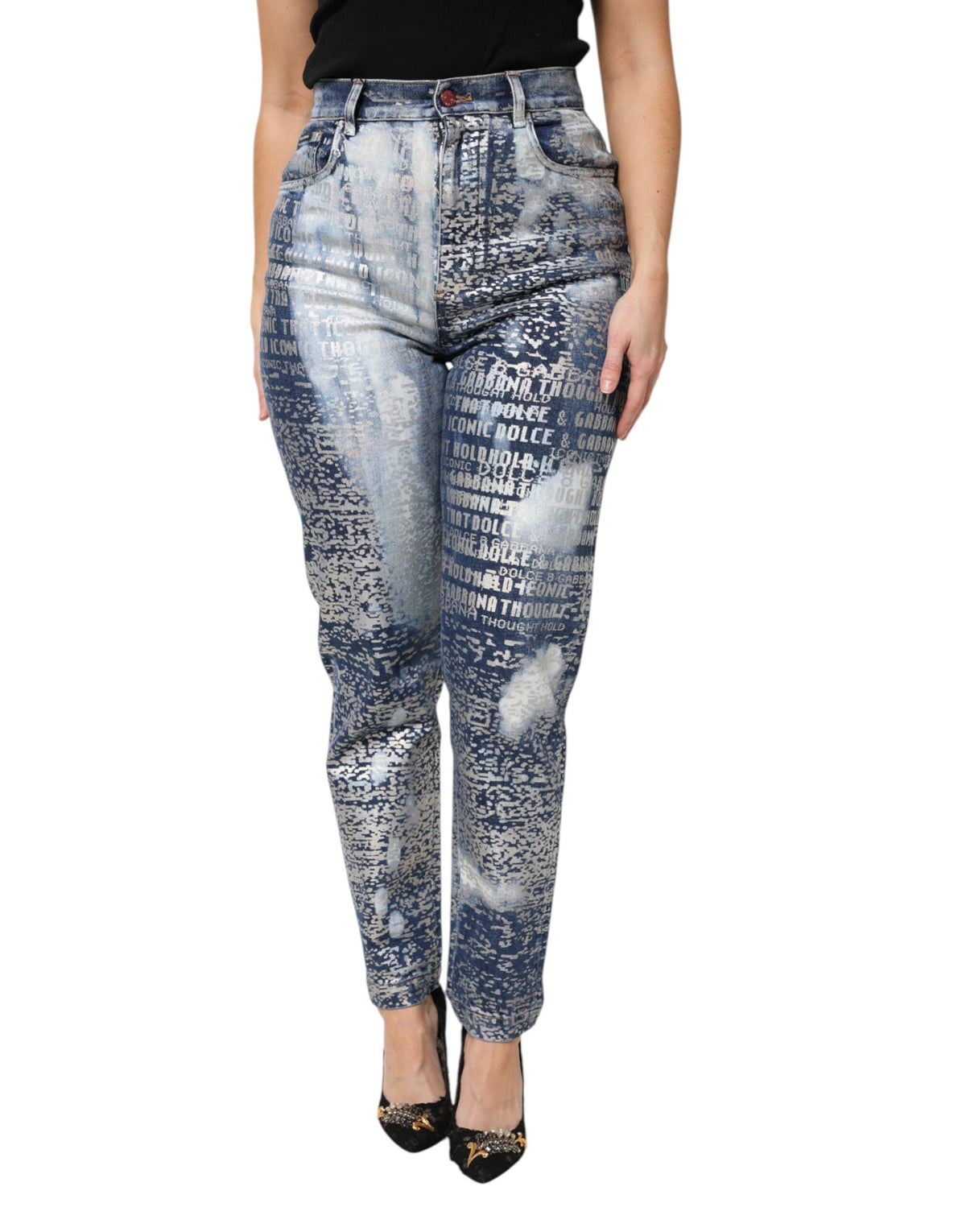 Dolce & Gabbana Blue Washed High-Waist Stretch-Jeans