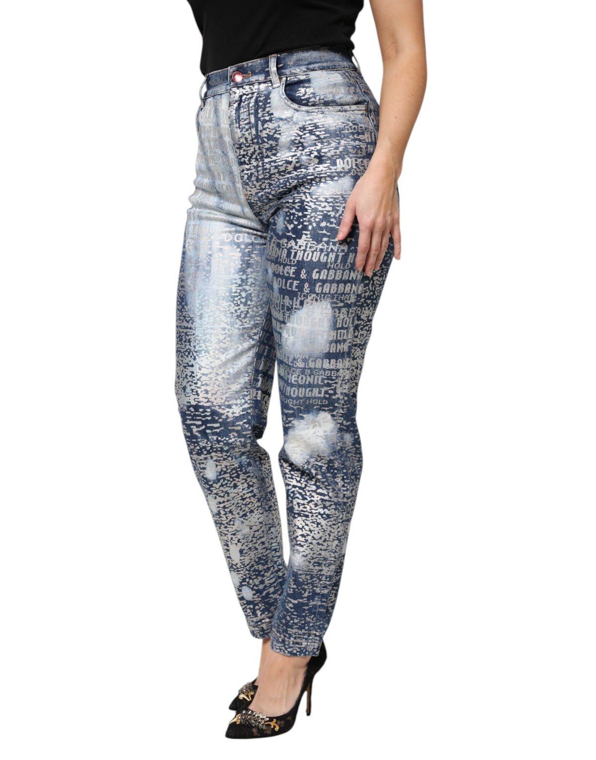 Dolce & Gabbana Blue Washed High-Waist Stretch-Jeans