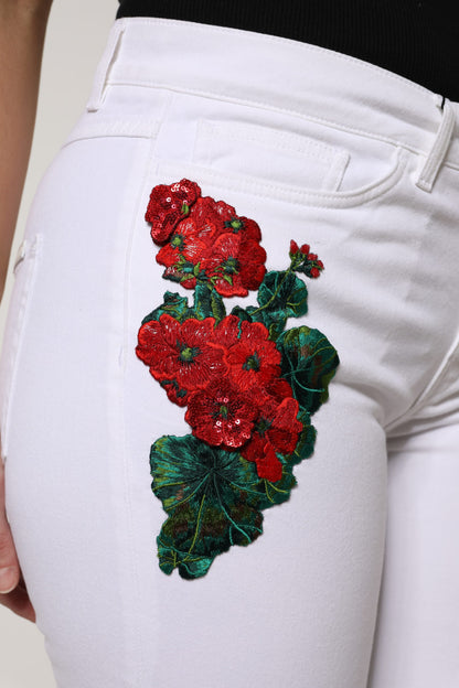 Dolce & Gabbana Weiße GIRLY Jeans mit floralen Pailletten
