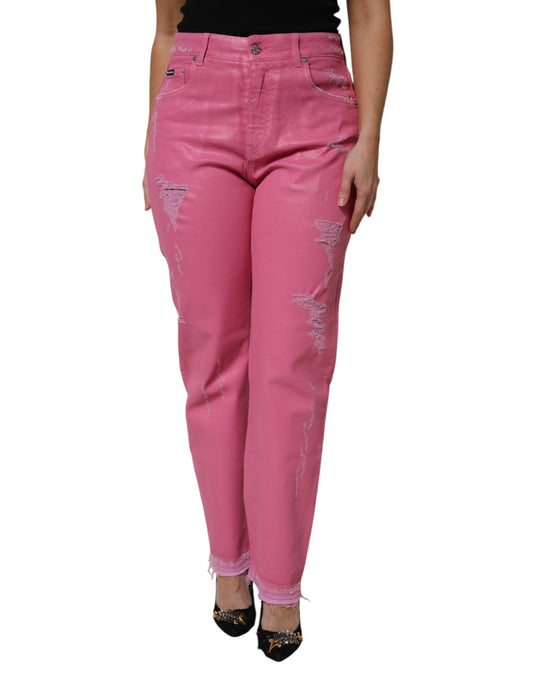 Dolce & Gabbana Rosa Mid-Waist Distressed Tapered Jeans