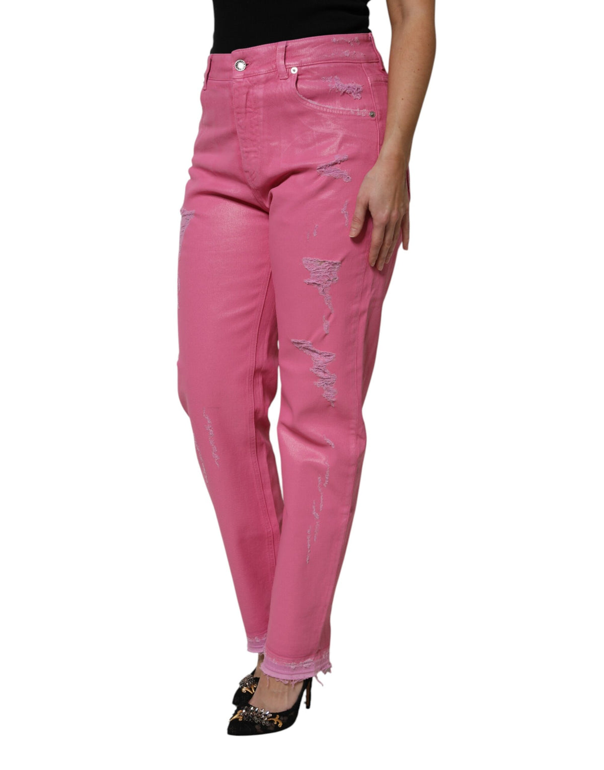 Dolce & Gabbana Rosa Mid-Waist Distressed Tapered Jeans