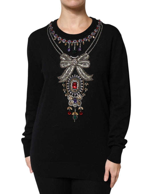 Dolce & Gabbana Schwarzer Kaschmirpullover mit Kristallverzierung