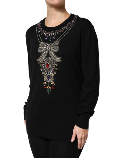 Dolce & Gabbana Schwarzer Pullover aus Kaschmir mit Kristallverzierung