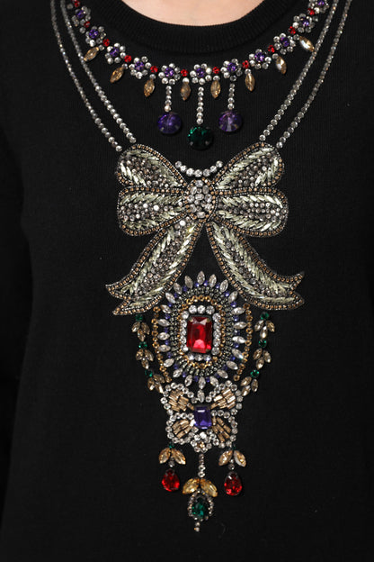 Dolce & Gabbana Schwarzer Pullover aus Kaschmir mit Kristallverzierung