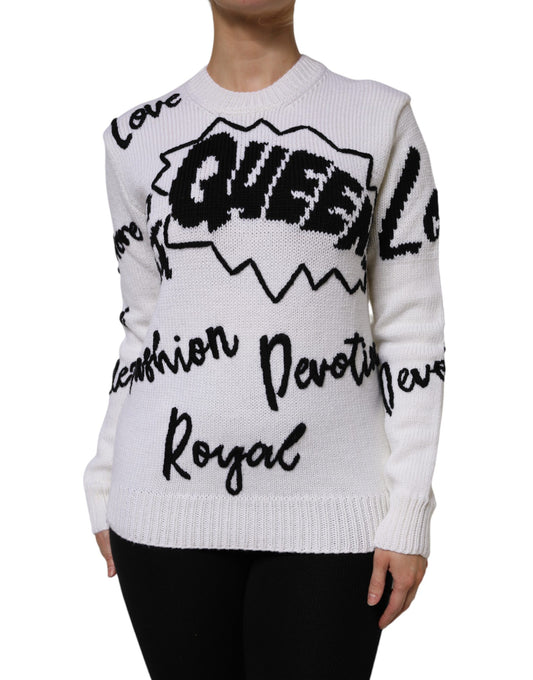 Dolce & Gabbana Weiß-schwarzer Rundhalspullover aus Wolle