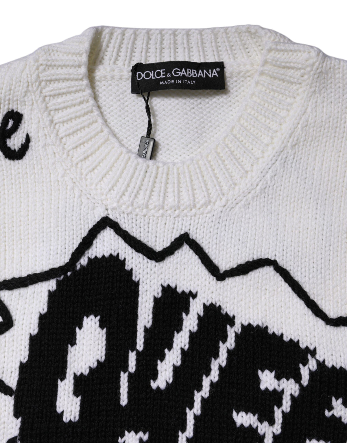 Dolce & Gabbana Weiß-schwarzer Rundhalspullover aus Wolle