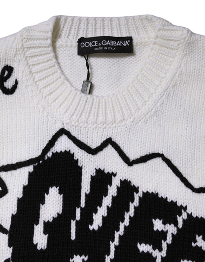 Dolce & Gabbana Weiß-schwarzer Rundhalspullover aus Wolle