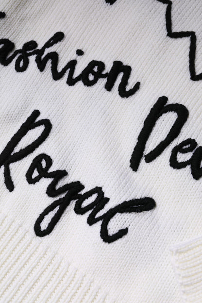 Dolce & Gabbana Weiß-schwarzer Rundhalspullover aus Wolle