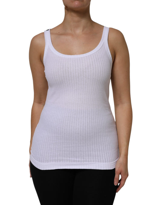 Dolce & Gabbana Weißes ärmelloses Tanktop aus Baumwoll-Stretch