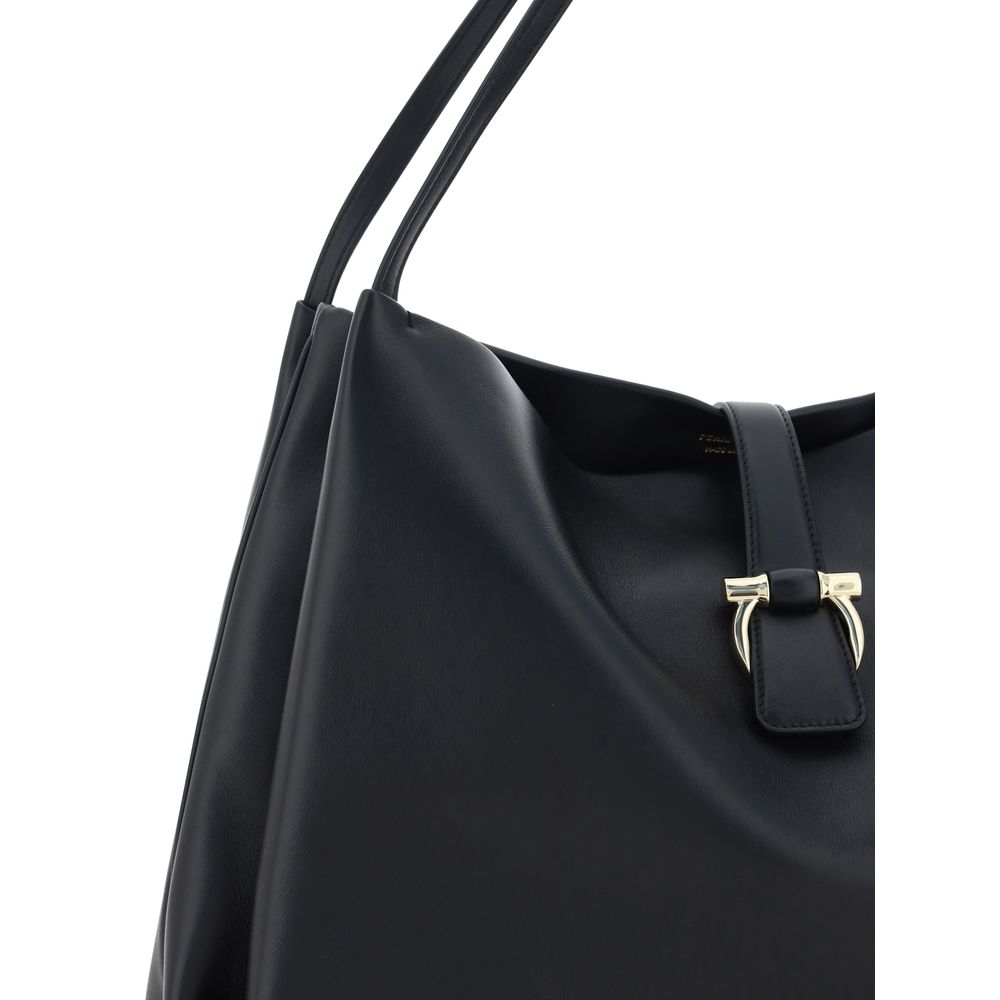 Ferragamo Schwarze Kalbsleder Bos Taurus Handtasche